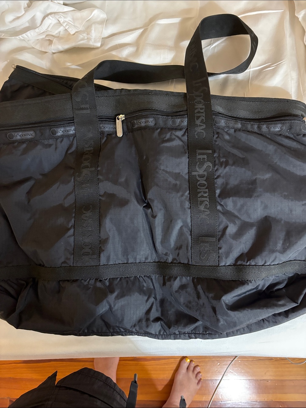 Lesportsac Black Nylon Duffel Tote with Branded Straps